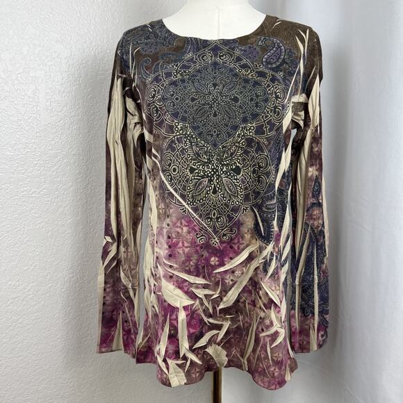 Decree Tops - Y2K Decree Top Juniors XL‎ Brown Mandala Paisley Fairygrunge Boho Artsy Festival
